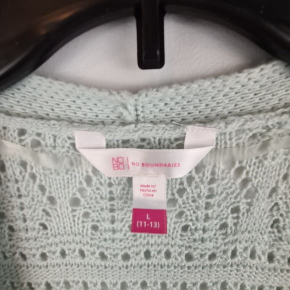 No Boundaries Pointelle Open Cardigan Jade Green Large 11/13 Juniors Knit Pocket - Picture 3 of 9